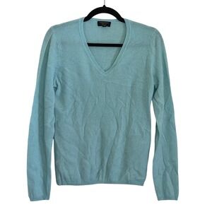 Charter Club Luxury 100% Cashmere V-Neck Sweater Light Blue Womens Medium